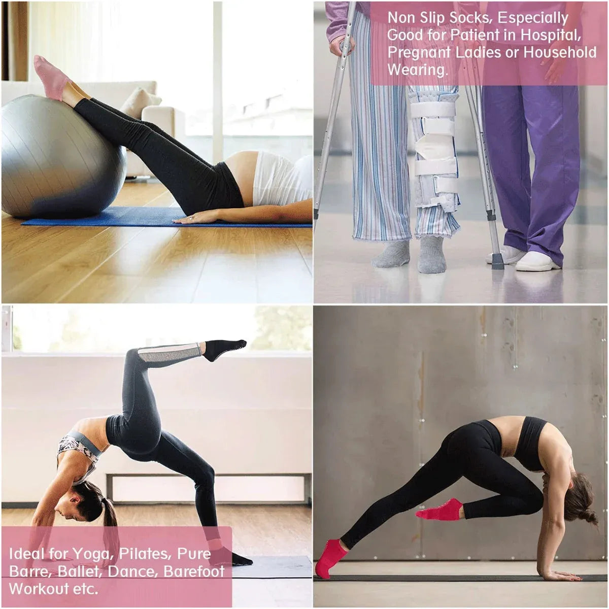 3 Pairs Ladies Women Sports Cotton Rich Pilates Yoga Non-Slip Grip Socks - White