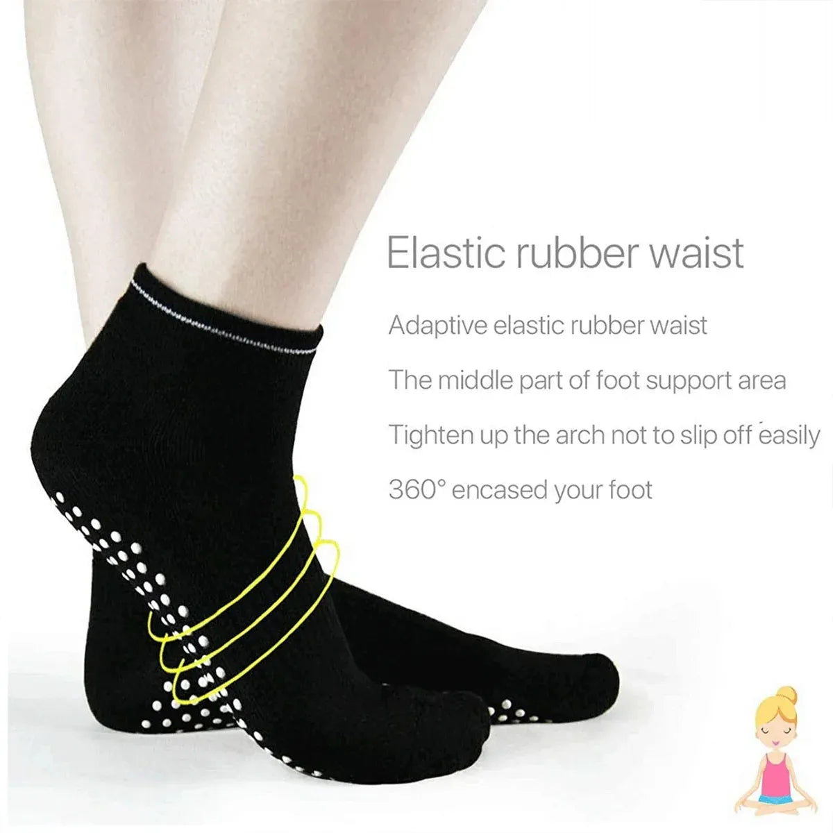 3 Pairs Ladies Women Sports Cotton Rich Pilates Yoga Non-Slip Grip Socks - White