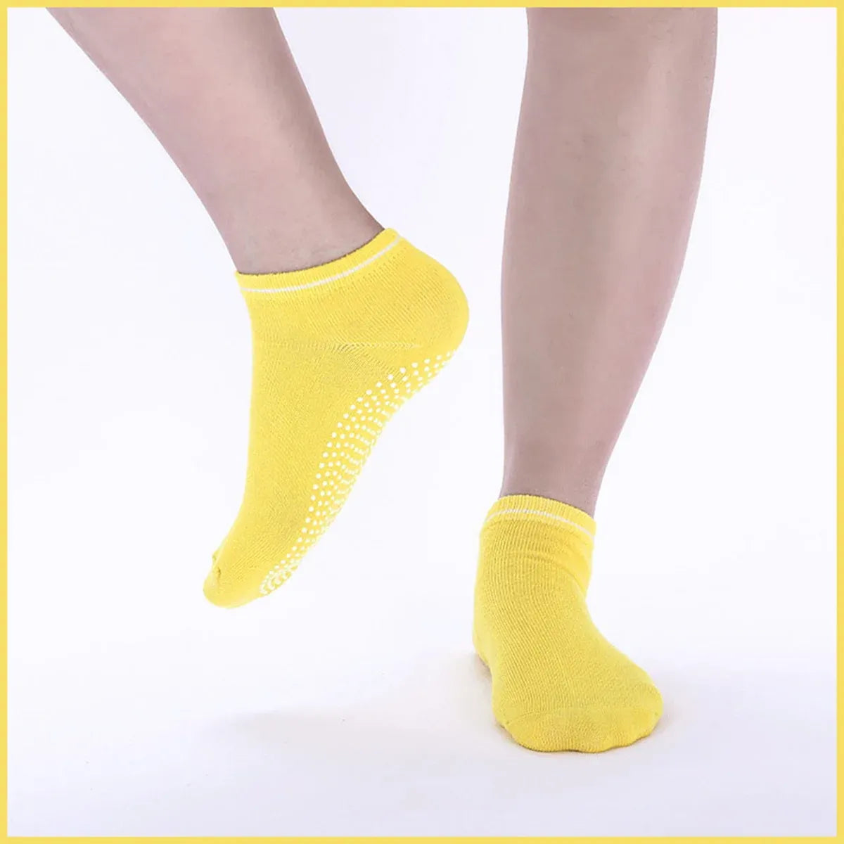 3 Pairs Ladies Women Sports Cotton Rich Pilates Yoga Non-Slip Grip Socks - Yellow
