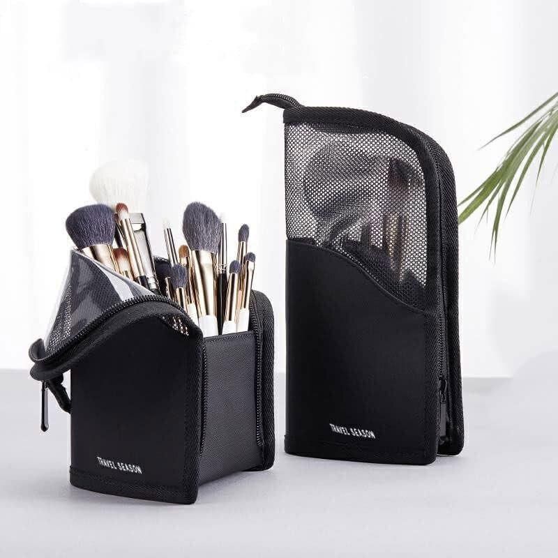Stand Cosmetic Bag Travel Zipper Makeup Brush Holder Organizer Pouch Case Cover - Pink