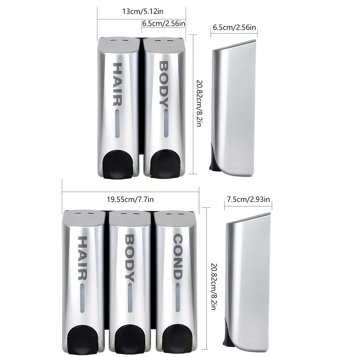 3 Sizes Soap Dispenser Wall Mount Hand Wash Bathroom Shampoo Shower Liquid Manual - Double