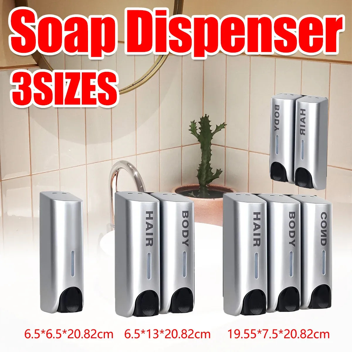 3 Sizes Soap Dispenser Wall Mount Hand Wash Bathroom Shampoo Shower Liquid Manual - Triple