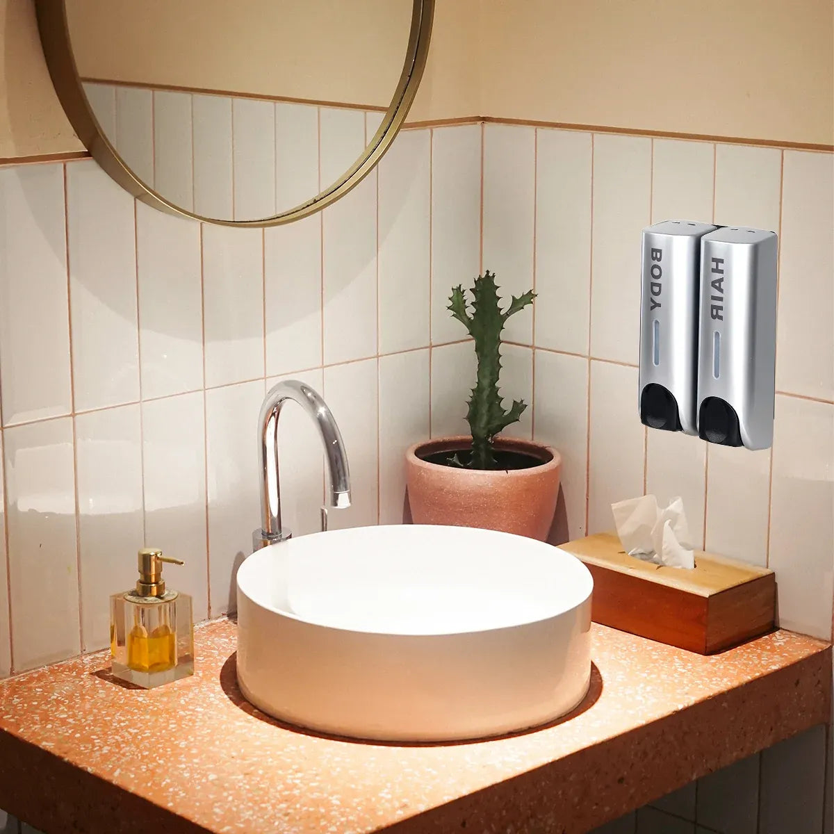 3 Sizes Soap Dispenser Wall Mount Hand Wash Bathroom Shampoo Shower Liquid Manual - Triple