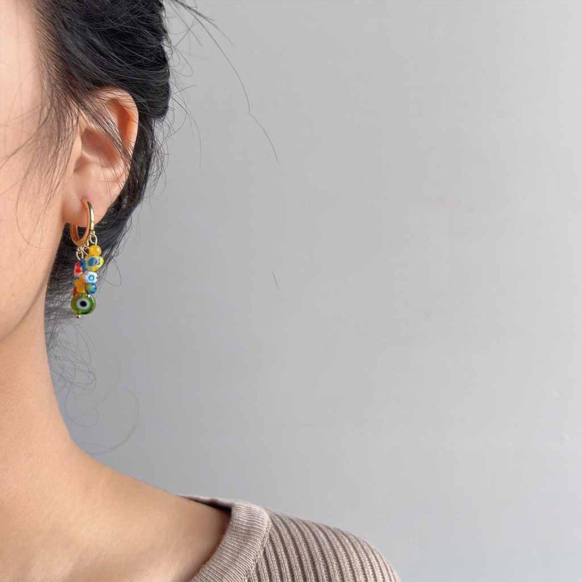 Vintage Asymmetrical Earrings Handmade Floral Glass and Pearl Drop Design for Women