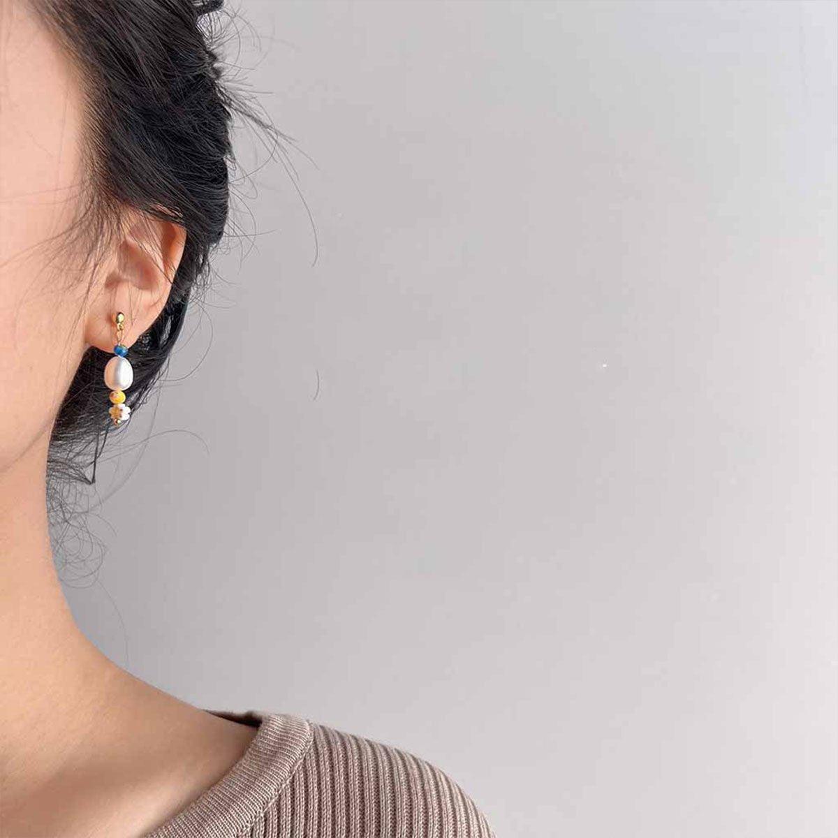 Vintage Asymmetrical Earrings Handmade Floral Glass and Pearl Drop Design for Women