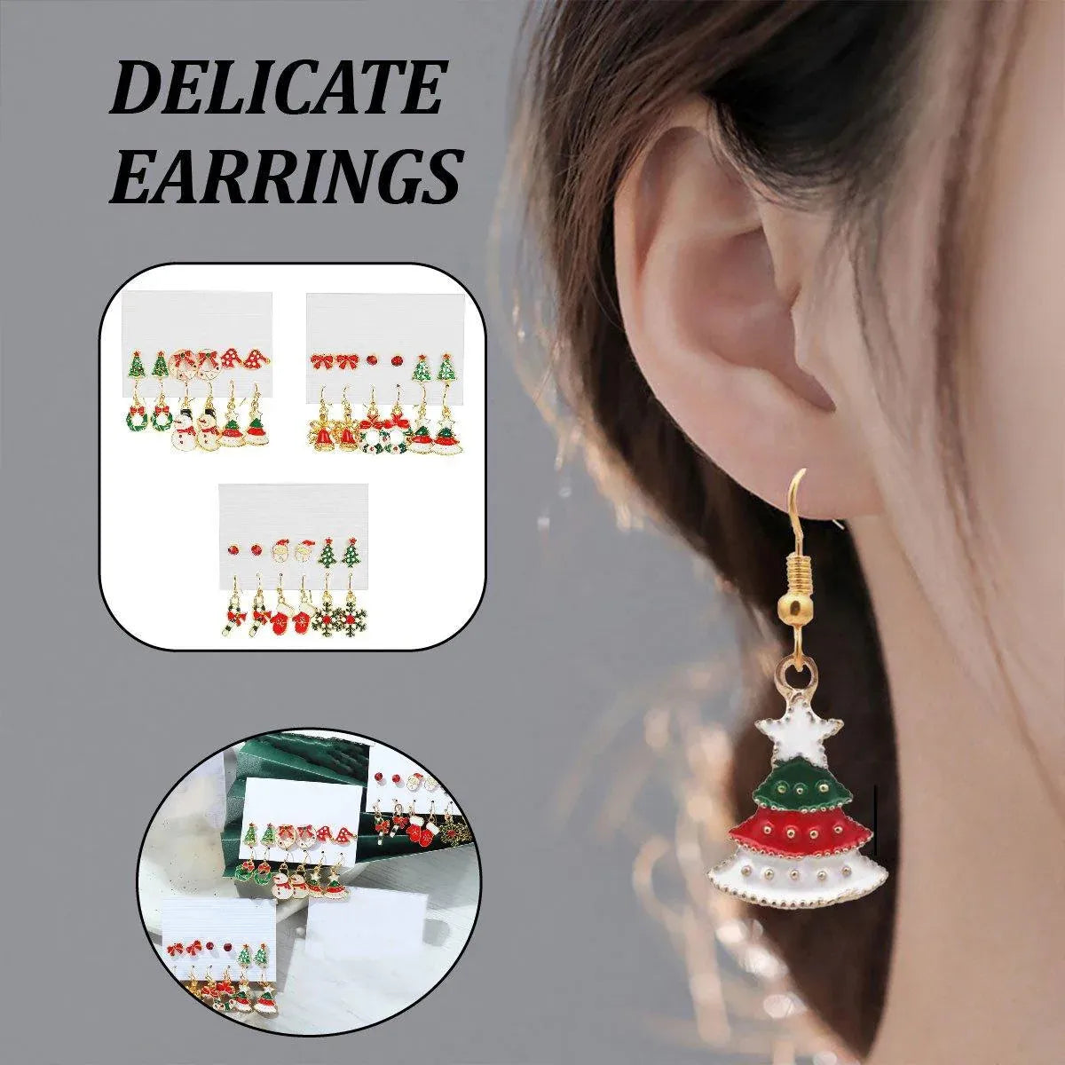 Festive Christmas Earrings Set for Women Holiday Jewelry Stud Set Gift Idea - 3