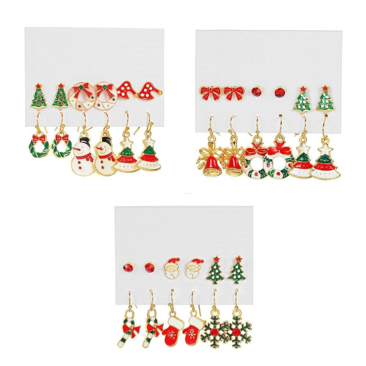 Festive Christmas Earrings Set for Women Holiday Jewelry Stud Set Gift Idea - 3