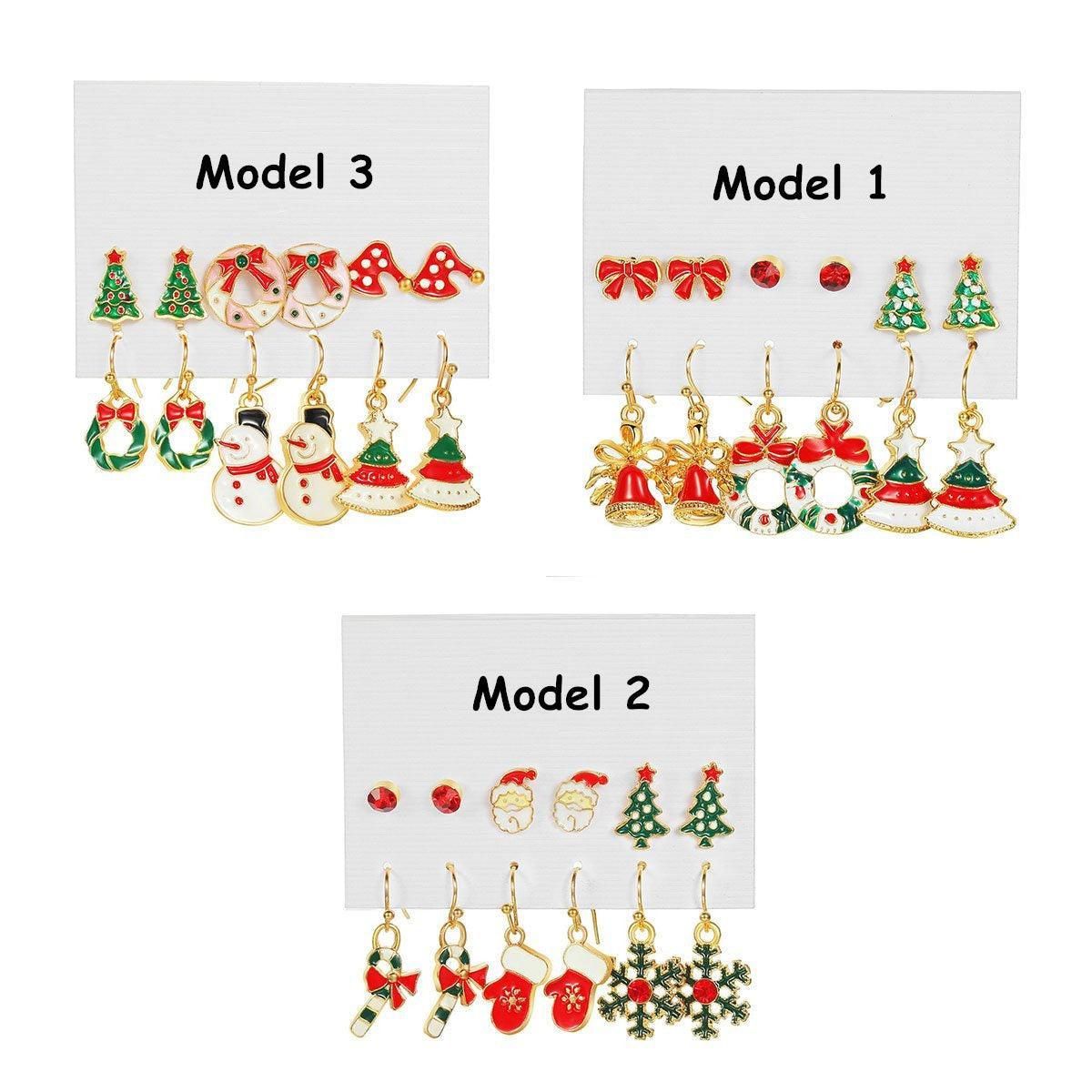 Festive Christmas Earrings Set for Women Holiday Jewelry Stud Set Gift Idea - 3