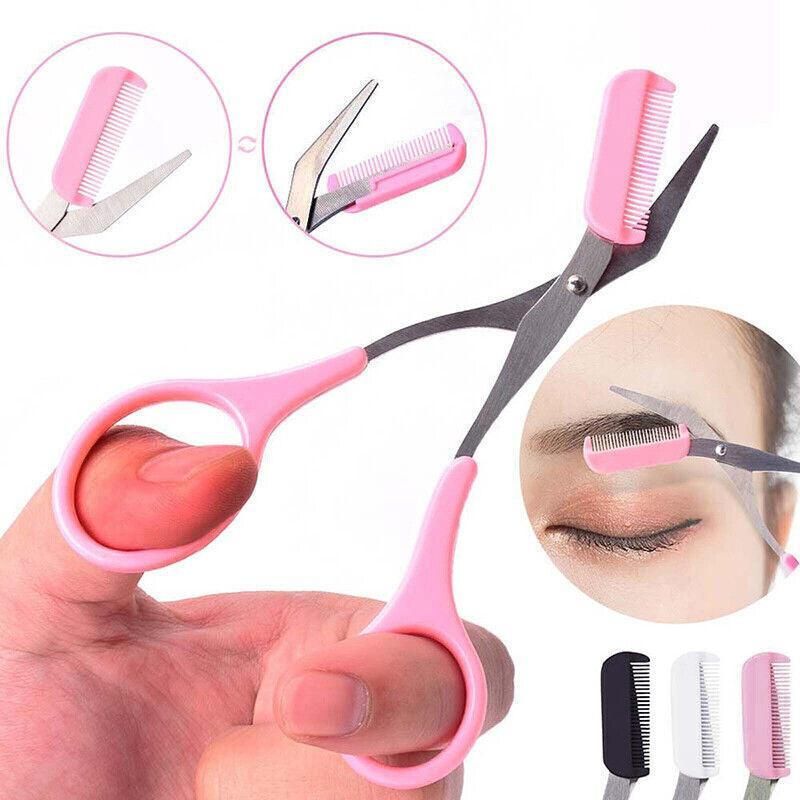 Eyebrow Scissors with Comb Stainless Steel Makeup Trimmer Beauty Tool 3 Colours - White (Eyebrow Razor + Scissor)