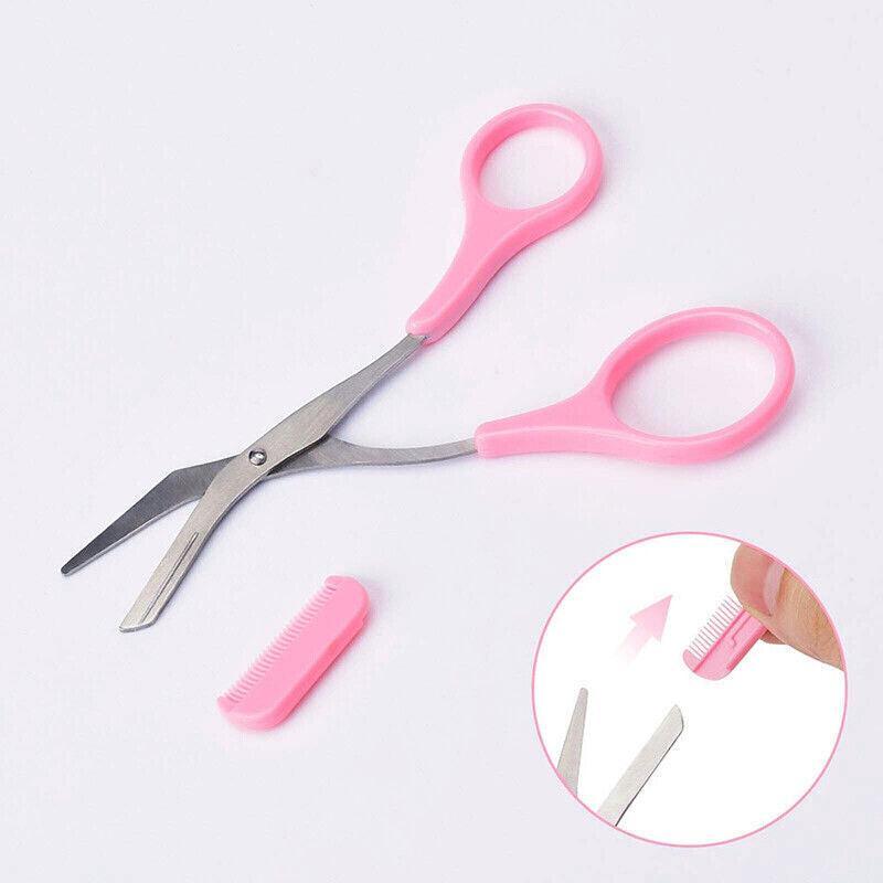 Eyebrow Scissors with Comb Stainless Steel Makeup Trimmer Beauty Tool 3 Colours - White (Eyebrow Razor + Scissor)