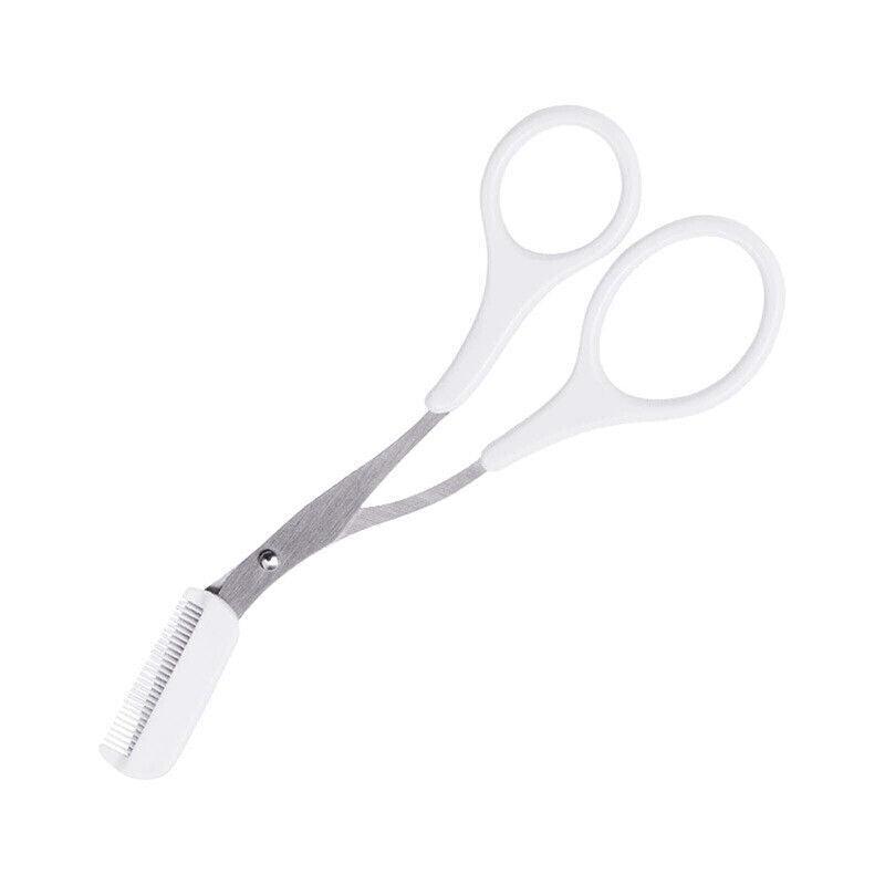 Eyebrow Scissors with Comb Stainless Steel Makeup Trimmer Beauty Tool 3 Colours - White (Eyebrow Razor + Scissor)