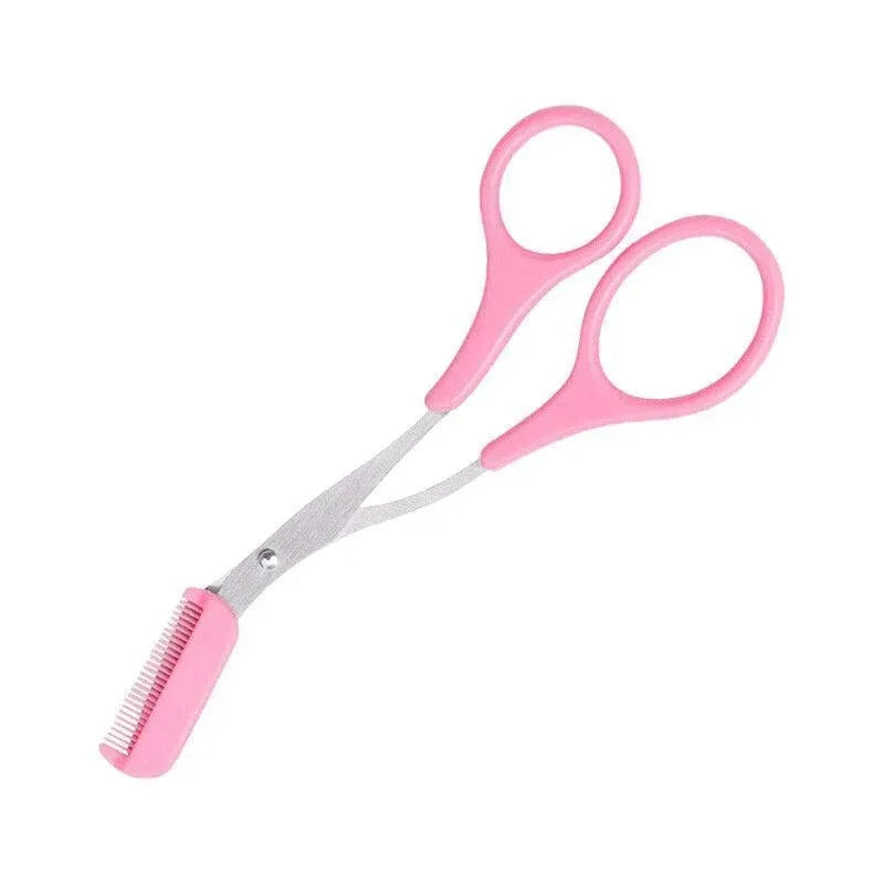 Eyebrow Scissors with Comb Stainless Steel Makeup Trimmer Beauty Tool 3 Colours - Pink