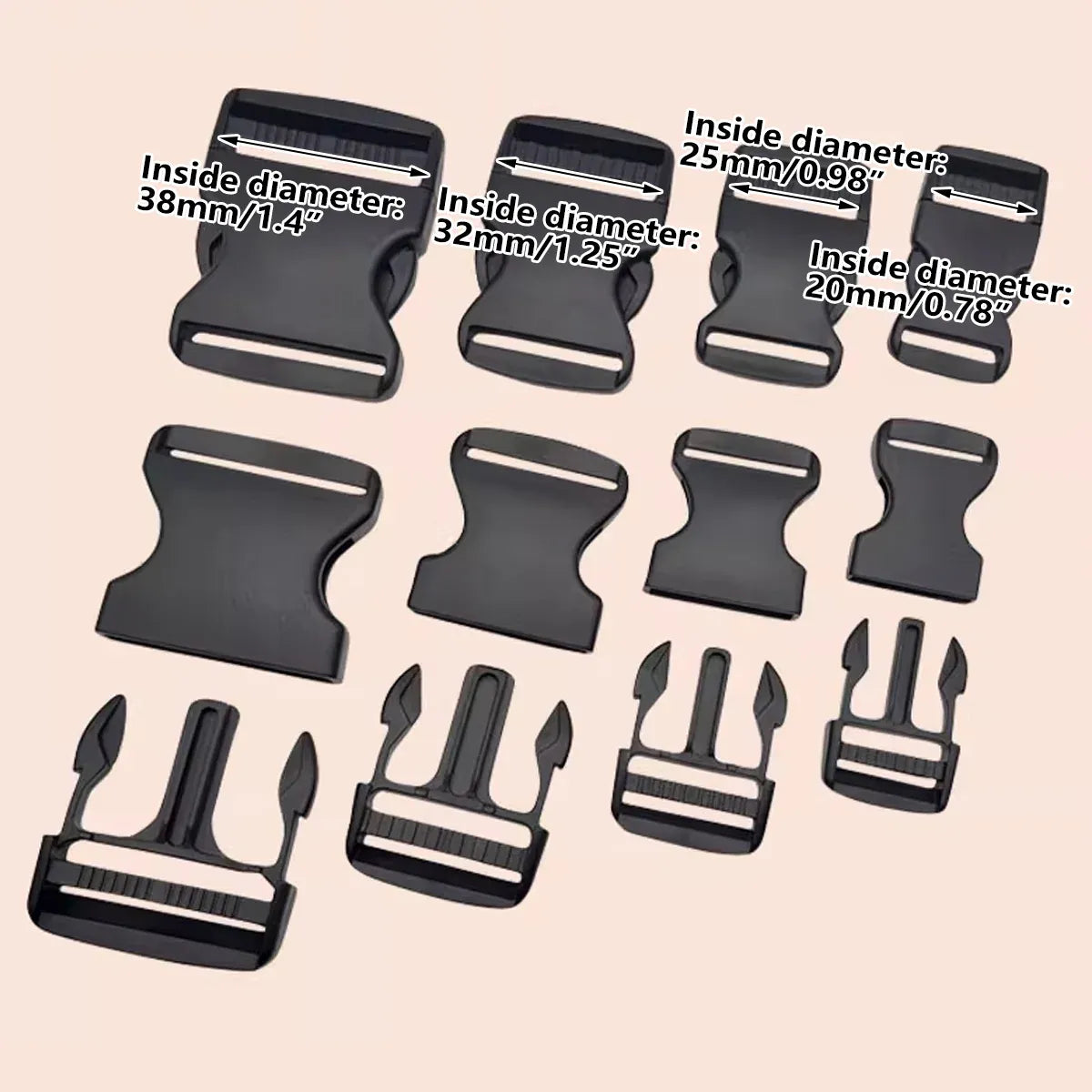 10pcs Black Plastic Buckle Clips for School Bag Backpack Strap Multifunctional - 25mm