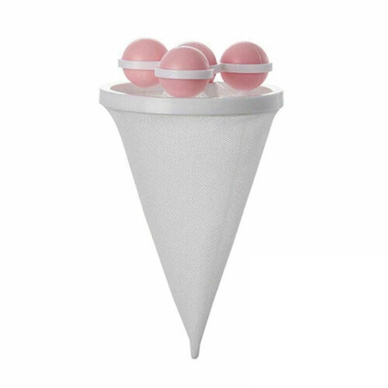 2 Pcs Reusable Hair Lint Catcher Removal Net Bag Wash Machine Float Filter - Pink