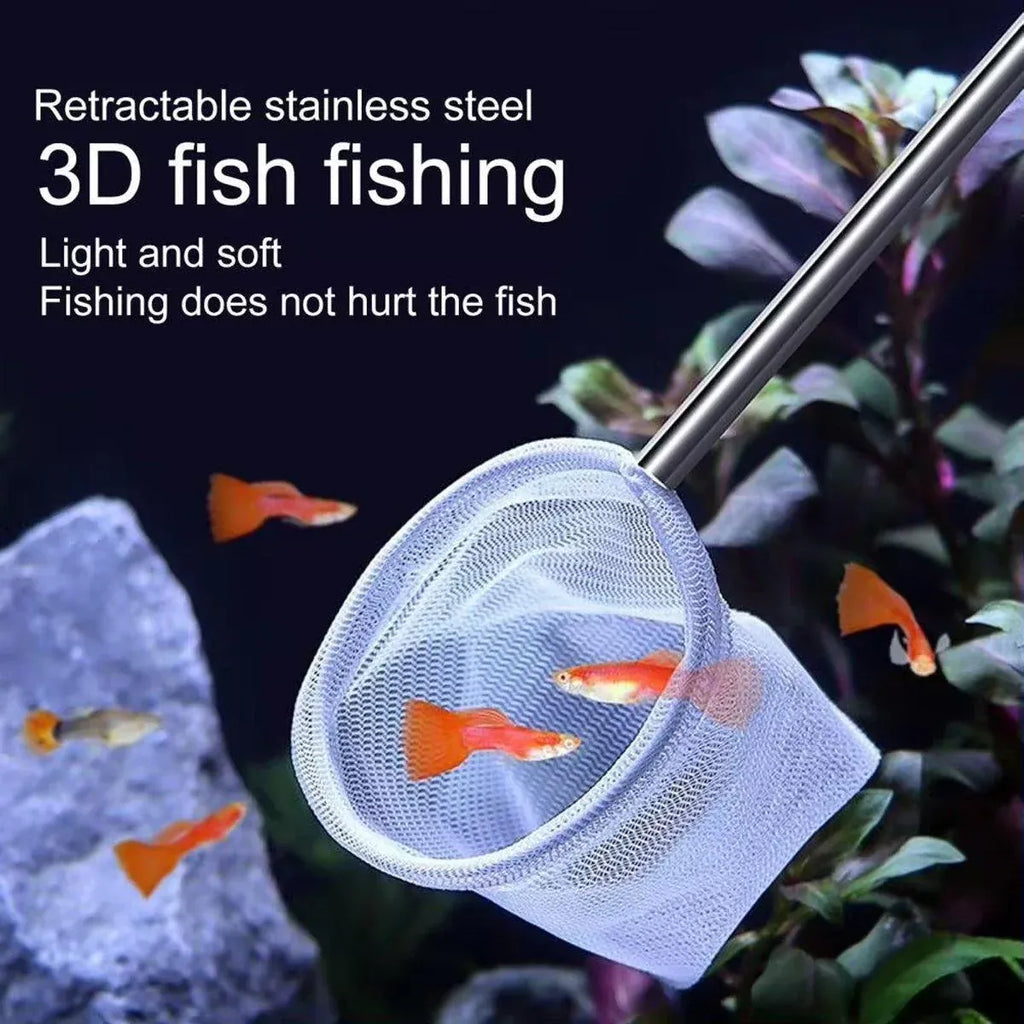 Retractable Fish Net for Fish Tank Pocket Fishing Net with Handle Aquarium Tools - Square-L