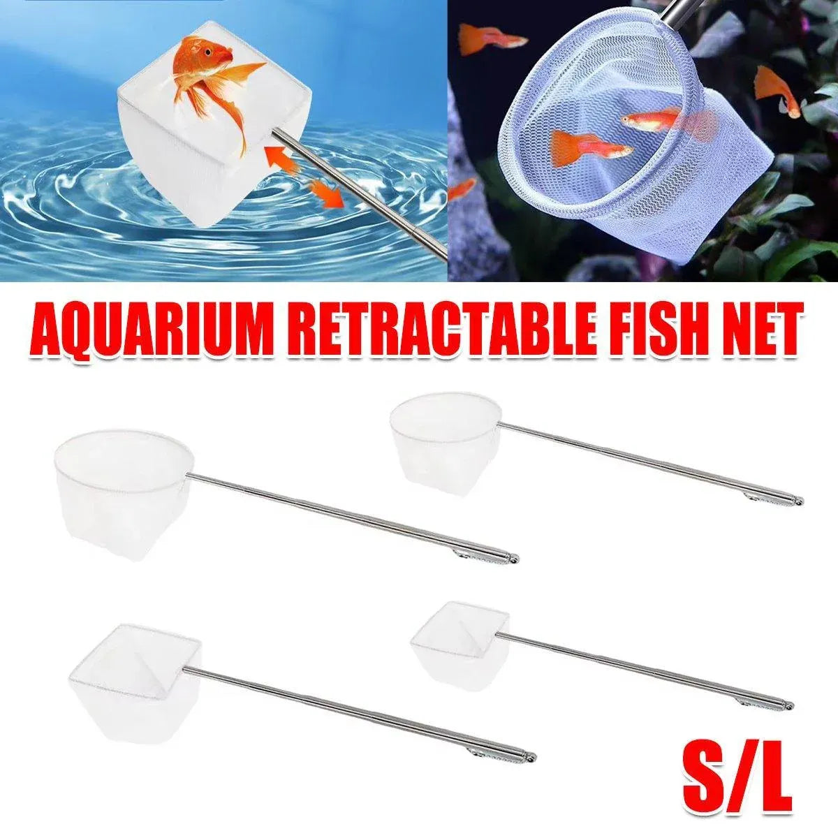 Retractable Fish Net for Fish Tank Pocket Fishing Net with Handle Aquarium Tools - Square-L