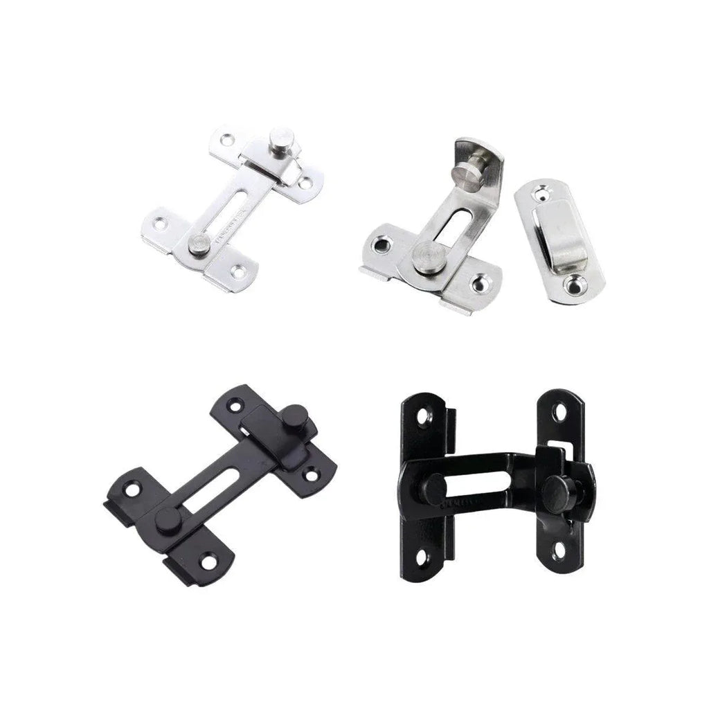 2 Sets 90 Degree Sliding Door Latch Lock Catch Kit for Home Use - Flat-Black-L