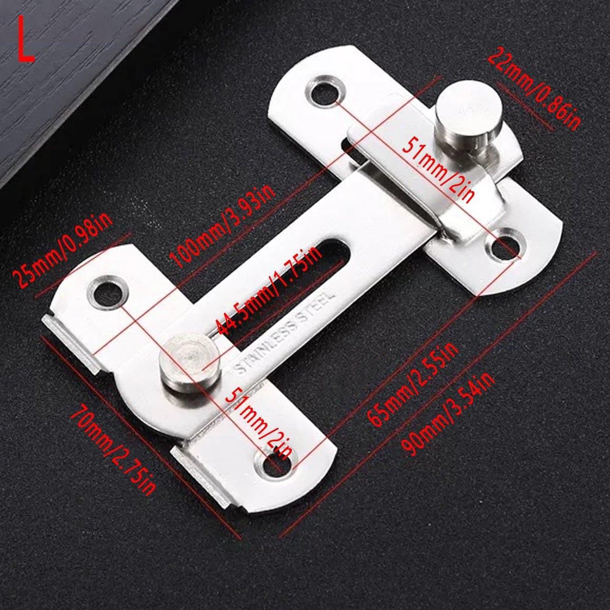 2 Sets 90 Degree Sliding Door Latch Lock Catch Kit for Home Use - Flat-Black-L