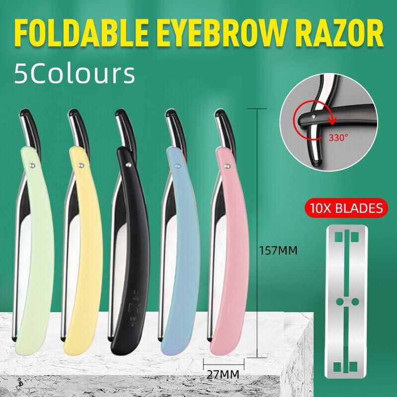 Old Shaver Razor Eyebrow Knife Folding Manual Shaver Holder Home Salon Tool Au - Black+10PCS Blades