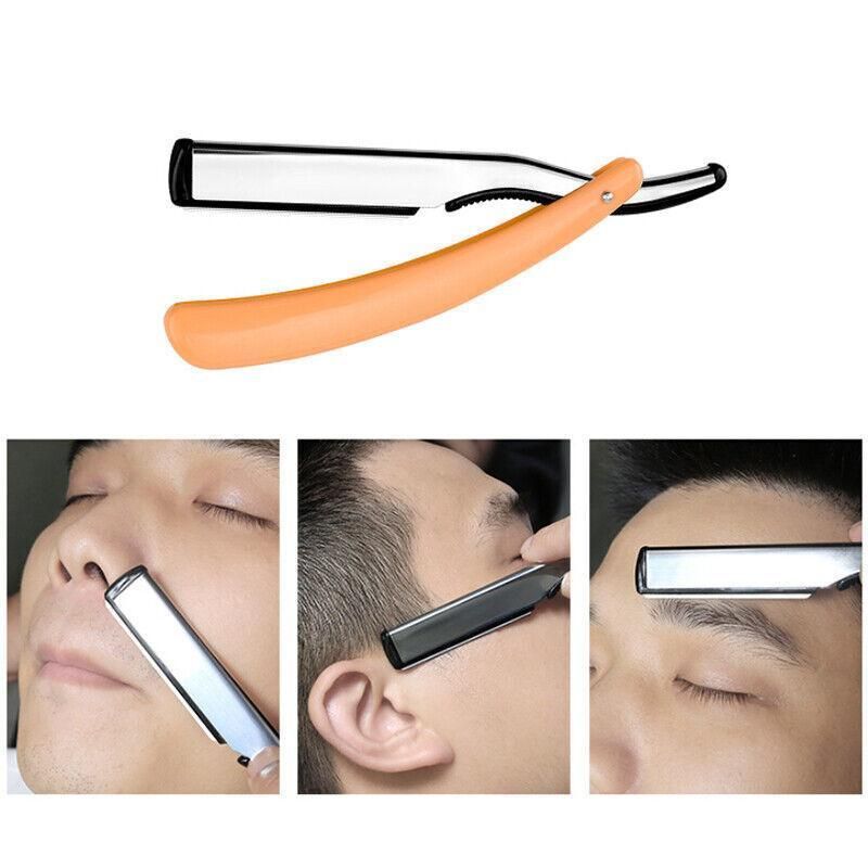 Old Shaver Razor Eyebrow Knife Folding Manual Shaver Holder Home Salon Tool Au - Yellow+10PCS Blades