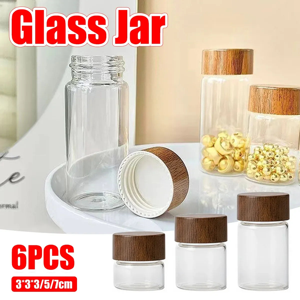 Mini Glass Storage Jars with Lids 6pcs Clear Bottles 3cm 3 5 7cm Option - 3x3x3cm