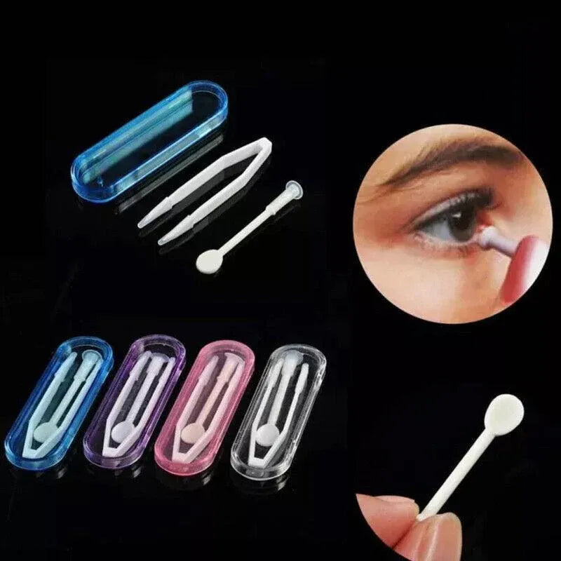 Contact Lens Tweezers Stick Inserter Remover Tool Kit Tip Storage Case Box Set - Purple