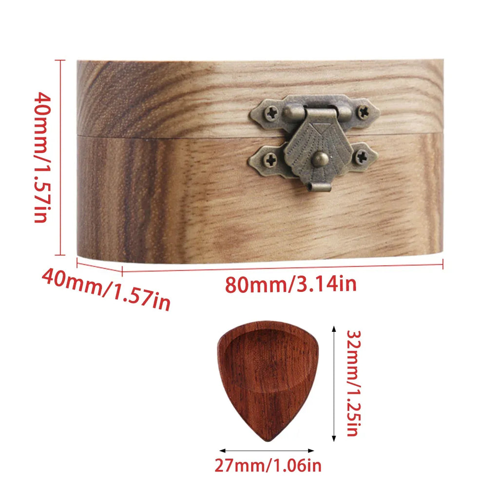 Solid Wood Guitar Pick Storage Case Moistureproof Durable Portable with Dividers
