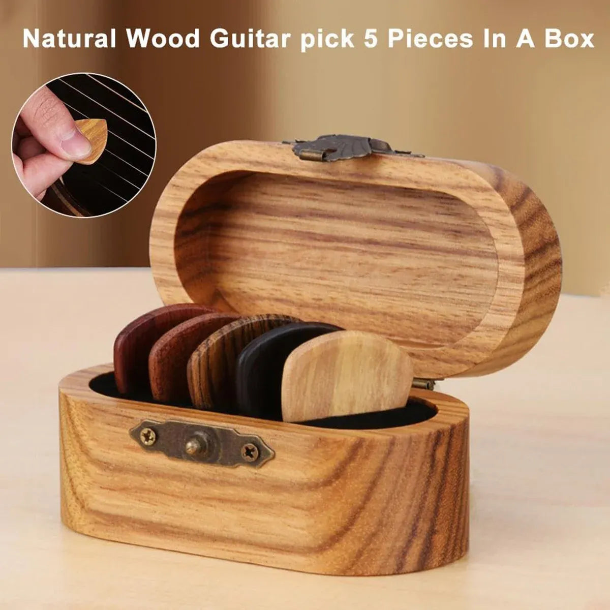 Solid Wood Guitar Pick Storage Case Moistureproof Durable Portable with Dividers