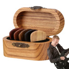 Solid Wood Guitar Pick Storage Case Moistureproof Durable Portable with Dividers