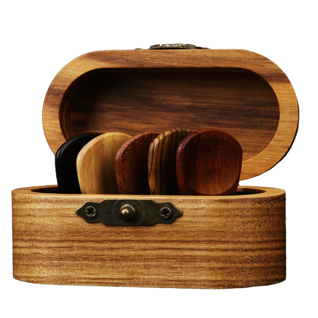 Solid Wood Guitar Pick Storage Case Moistureproof Durable Portable with Dividers