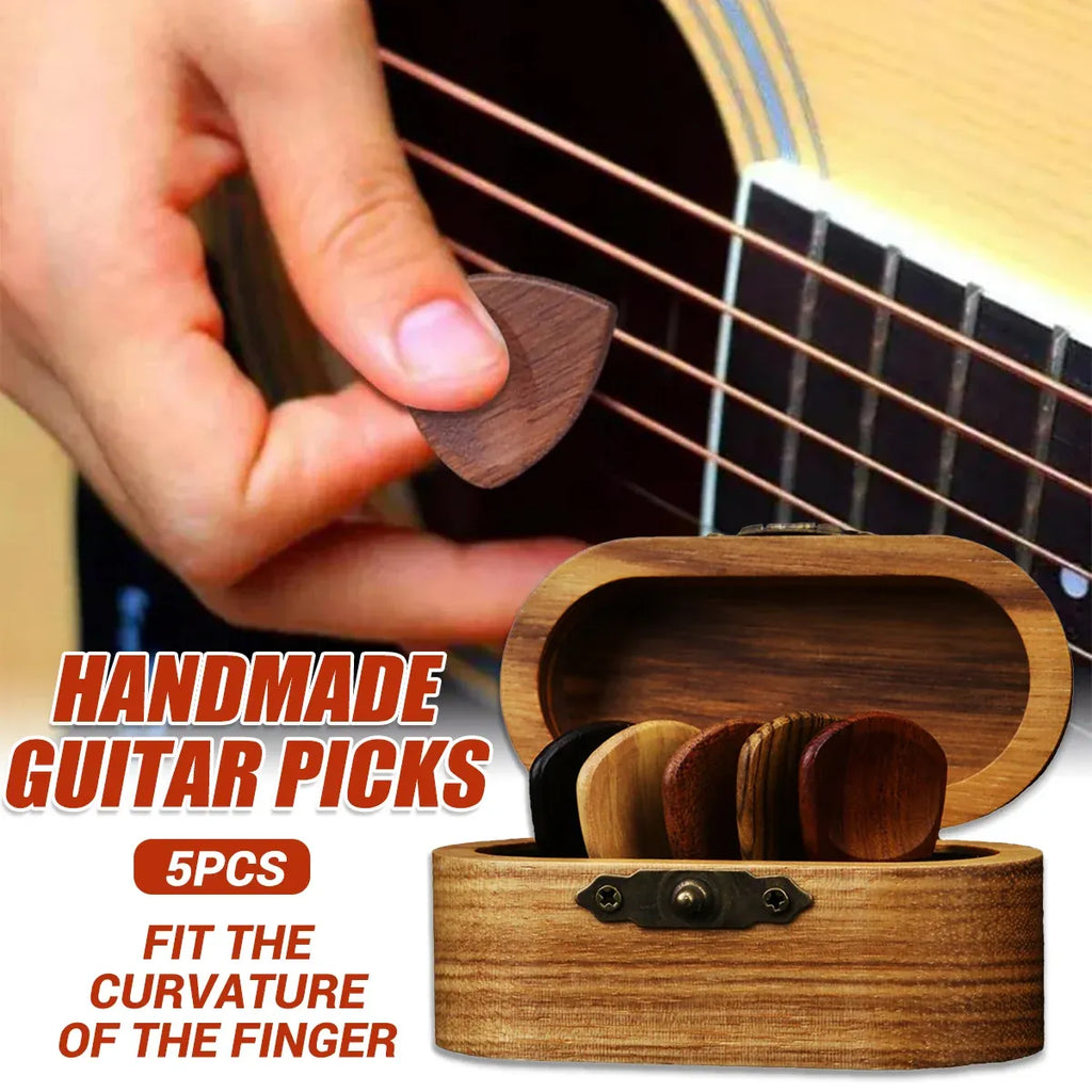 Solid Wood Guitar Pick Storage Case Moistureproof Durable Portable with Dividers