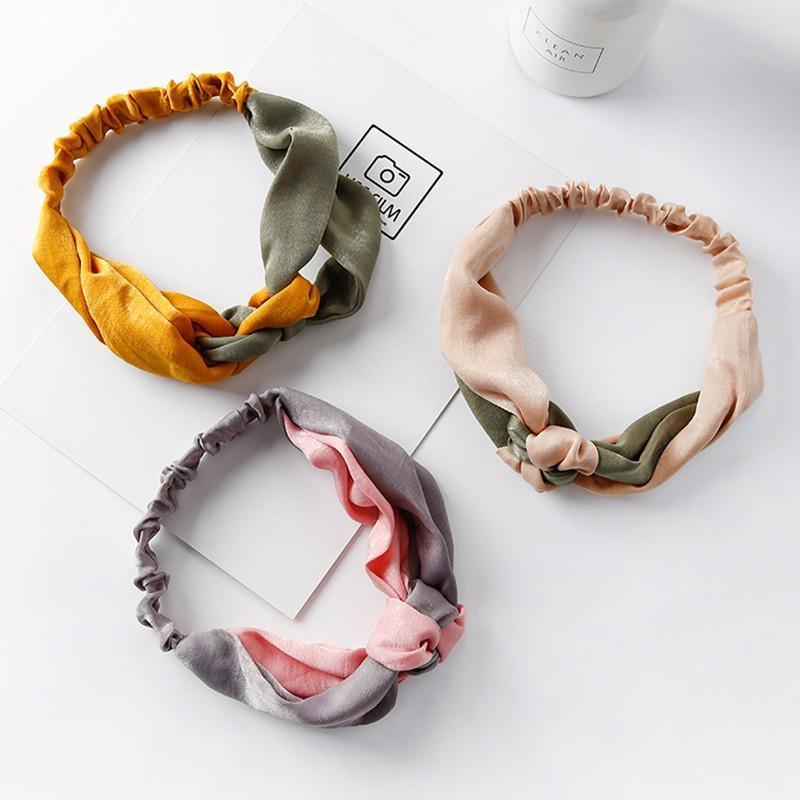 Women Chiffon Floral Print Headband Fashion Bohemian Elastic Cross Hair Bands - C-Navy