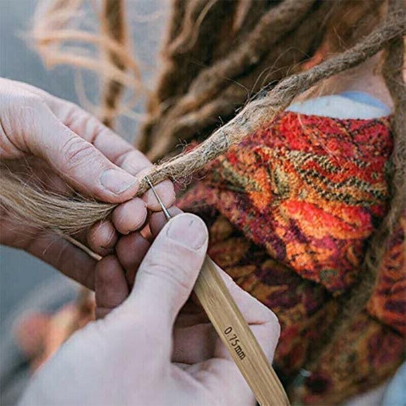 Bamboo Crochet Dreadlock Hook Needle Dread Tool Braiding Hair Maintenance Craft - 0.75MM