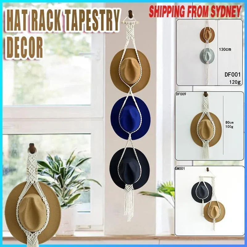 Boho Hand-Woven Macrame Hat Display Rack Hanging Cap Holder 1-3 Hat Rope hanger - G(3Hat Rope hanger)