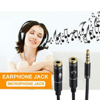 3.5mm AUX Cable Mic Audio Splitter Extension Headphone Adapter Male to Female - 2 Male to 1 Female Jack