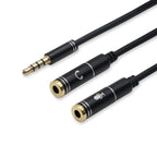 3.5mm AUX Cable Mic Audio Splitter Extension Headphone Adapter Male to Female - 2 Male to 1 Female Jack