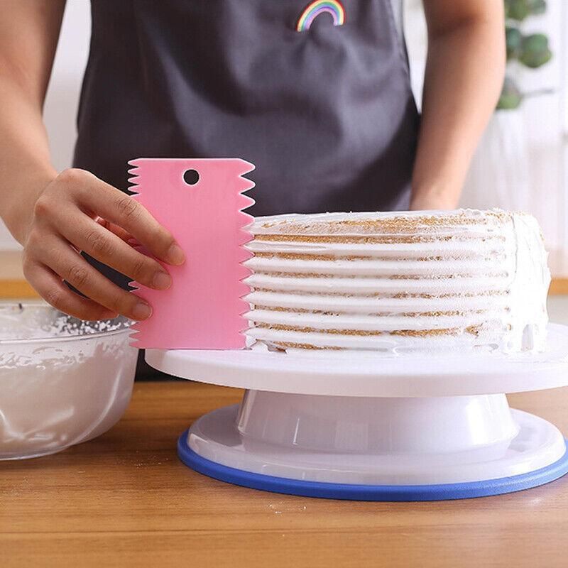 3Pcs Dough Cutter Icing Scraper Kitchen Tool Pastry Bowl Divider Bench Fondant - Pink