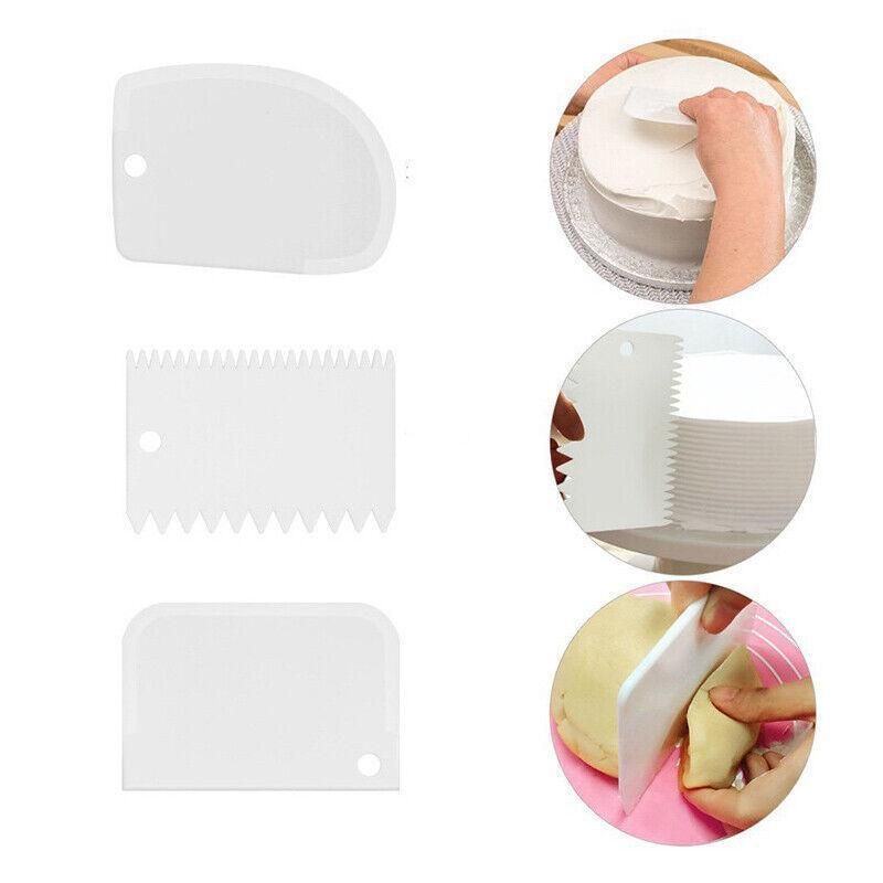 3Pcs Dough Cutter Icing Scraper Kitchen Tool Pastry Bowl Divider Bench Fondant - Pink