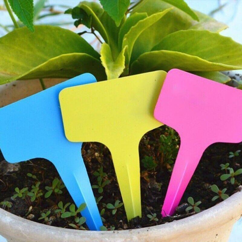 T-Type Plant Labels Flexible Plastic Garden Tags Nursey Seeding Marker Pen White - Red