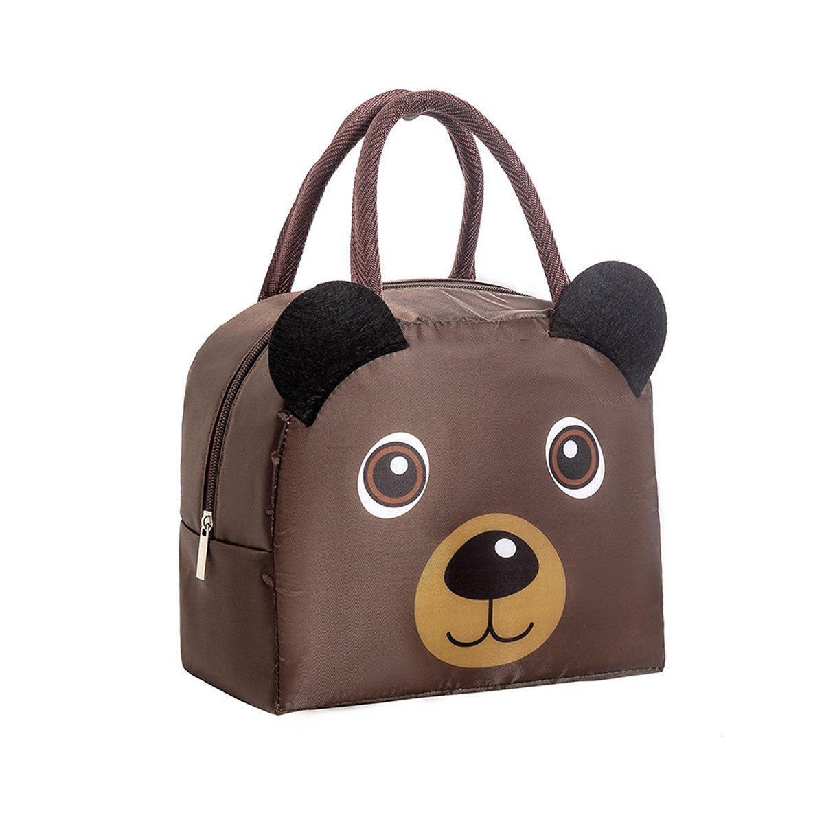 3D Bento Lunch Bag Cartoon Handbag Insulated Food Box Bag for Students LunchTote - Coffee Bear