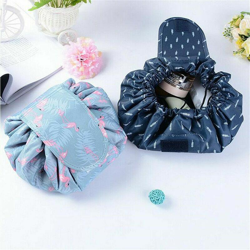 Portable Travel Makeup Bag Drawstring Cosmetic Pouch Lazy Storage Organiser Case - Pink