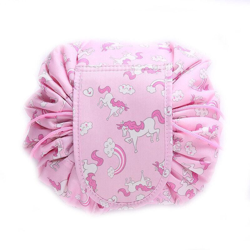 Portable Travel Makeup Bag Drawstring Cosmetic Pouch Lazy Storage Organiser Case - Pink