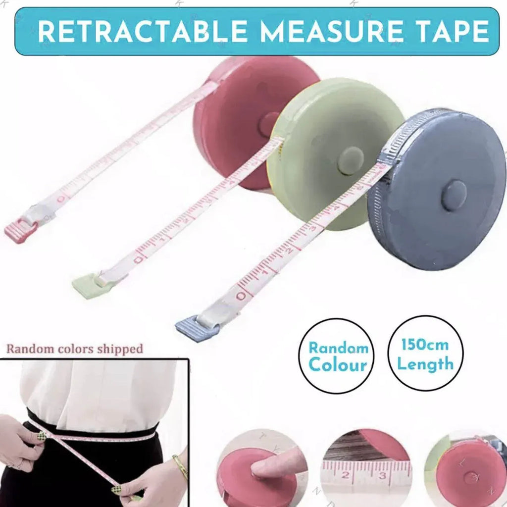 Retractable Tailor Tape Measure 150cm Soft Body Measuring Sewing Ruler - Blue