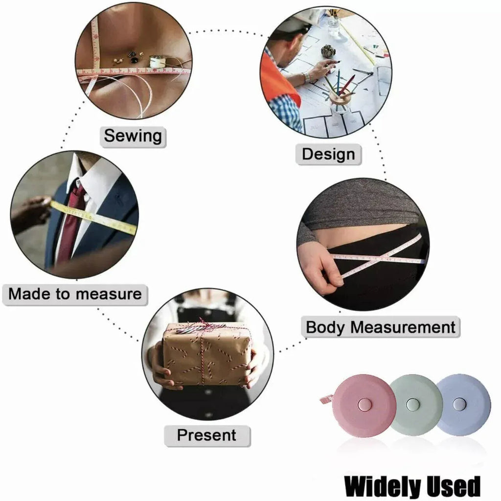 Retractable Tailor Tape Measure 150cm Soft Body Measuring Sewing Ruler - Pink