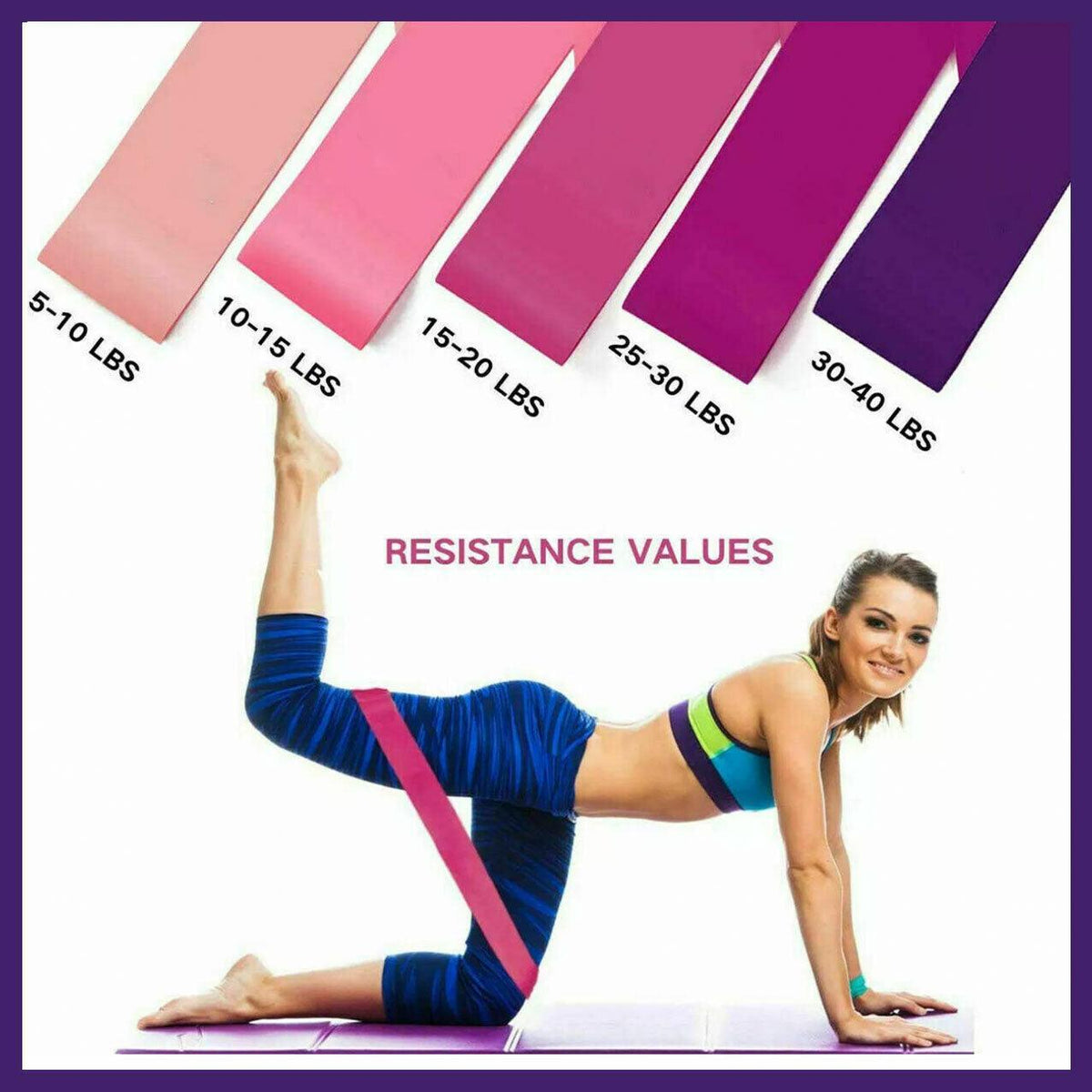 Exercise Resistance Bands Loop Power Strength Training Fitness Yoga Pilates Gym - Rose Red (600*50*0.9MM)
