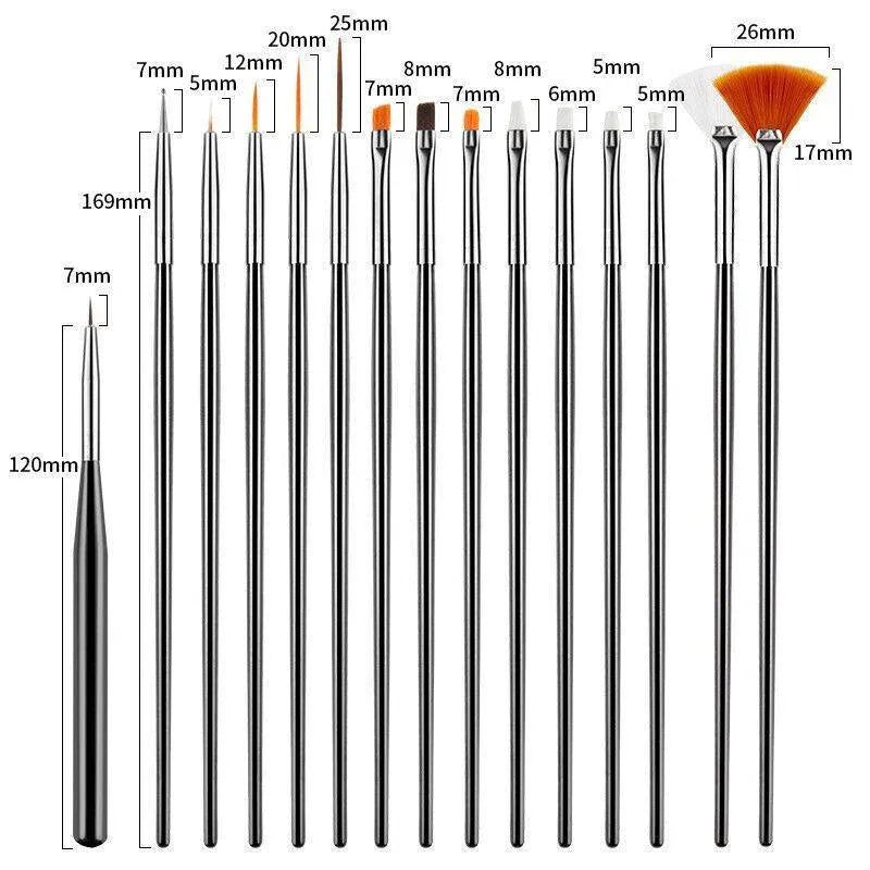 Nail Art Design Brushes Dotting Pen Tool Set Painting Uv Gel Drawing Brush 15Pcs - Black