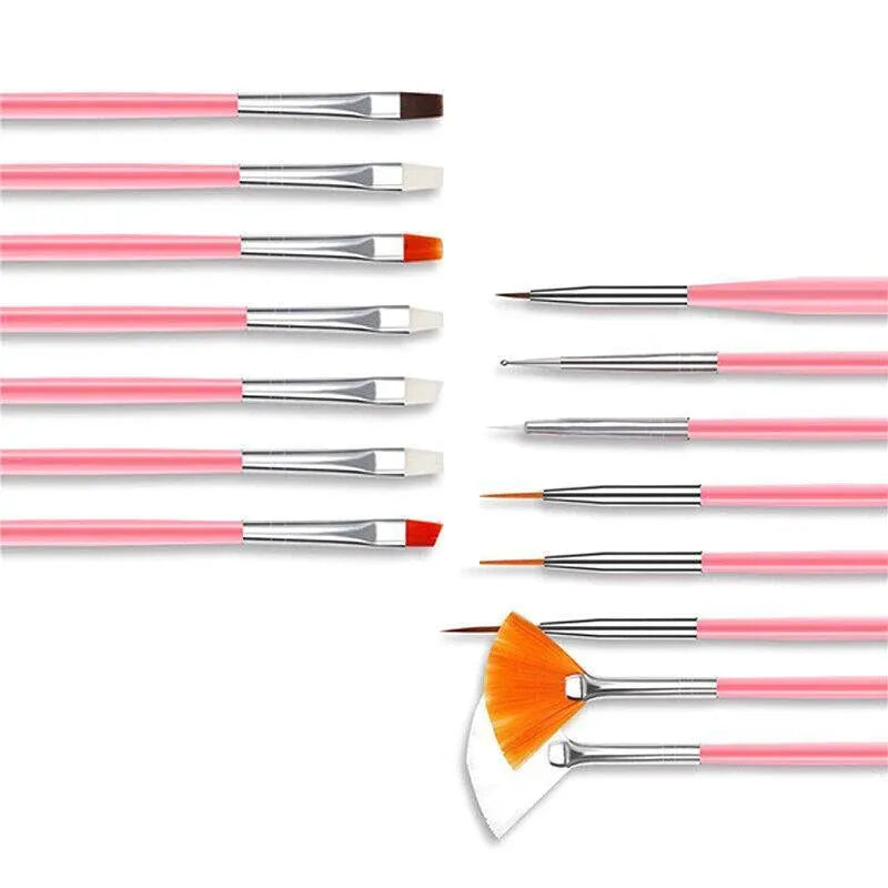 Nail Art Design Brushes Dotting Pen Tool Set Painting Uv Gel Drawing Brush 15Pcs - Black