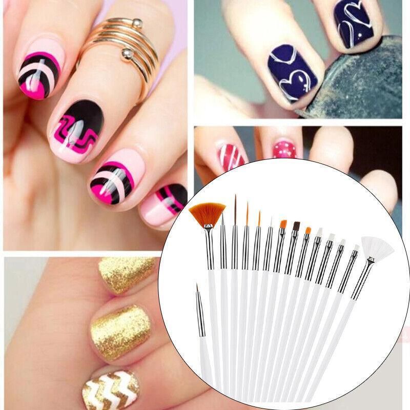 Nail Art Design Brushes Dotting Pen Tool Set Painting Uv Gel Drawing Brush 15Pcs - Black