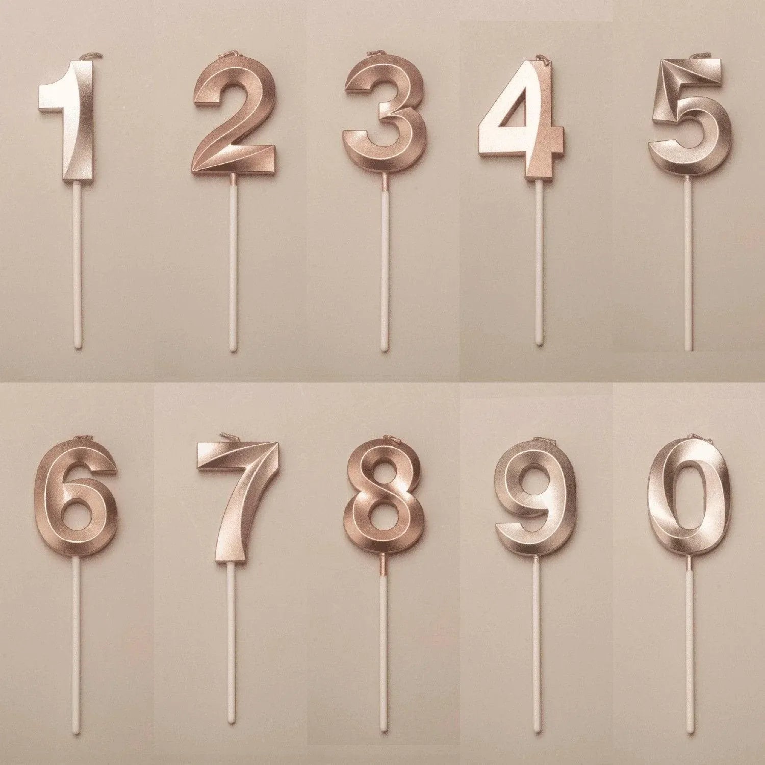 Classic Number Candles Individually Packed With Stand Birthday Make Up Ur Number Rose Gold - Number 0