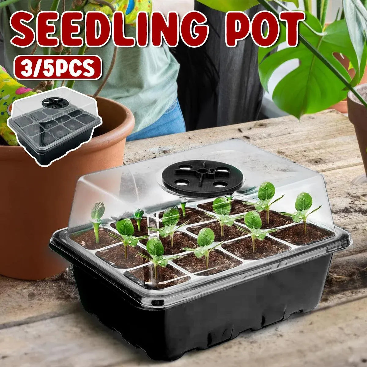 3/5pcs Plastic Seedling Tray Gardening Plant Starter Trays Nursery Pots Planting - 5PCS